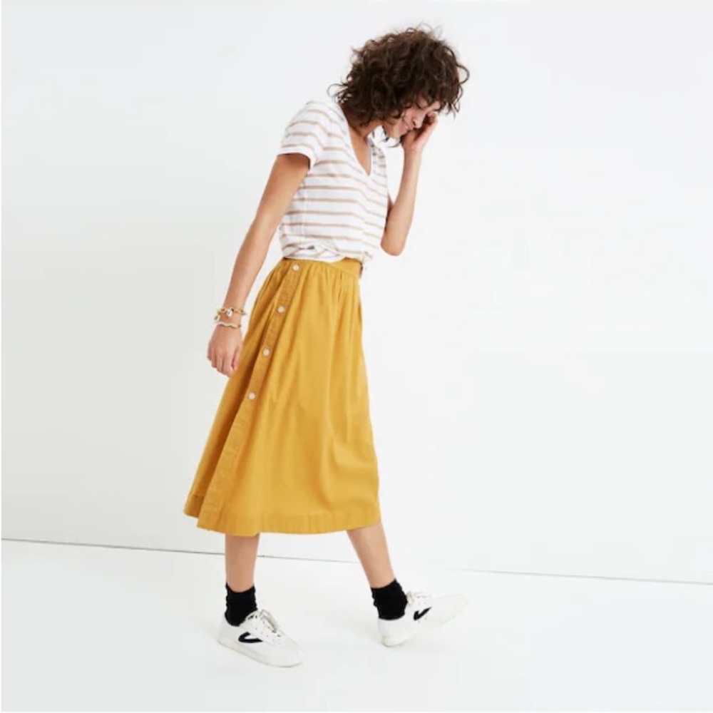 Madewell Side-Button 100% Cotton Midi Skirt in Cumin Size 12